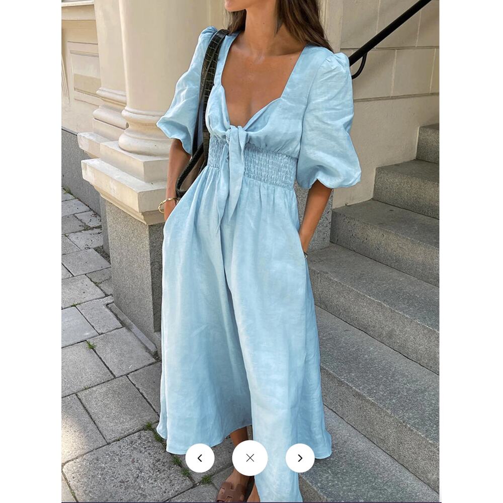 Commense Linen Cotton Front Tie Midi Dres Sz M